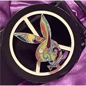 🧨RARE🧨Groovy Playboy Bunny Peace Sign Psychedelic Spinner Belt Buckle Belt